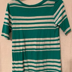 Green and white striped short sleeve T-shirts